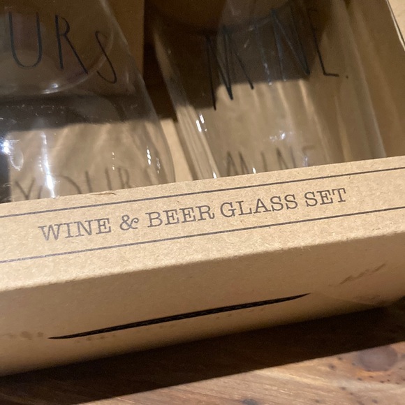 💋❤️ RAE DUNN - YOURS Stemless Wine Glass & MINE Pint Beer Glass New in Box ❤️💋 - Picture 6 of 6
